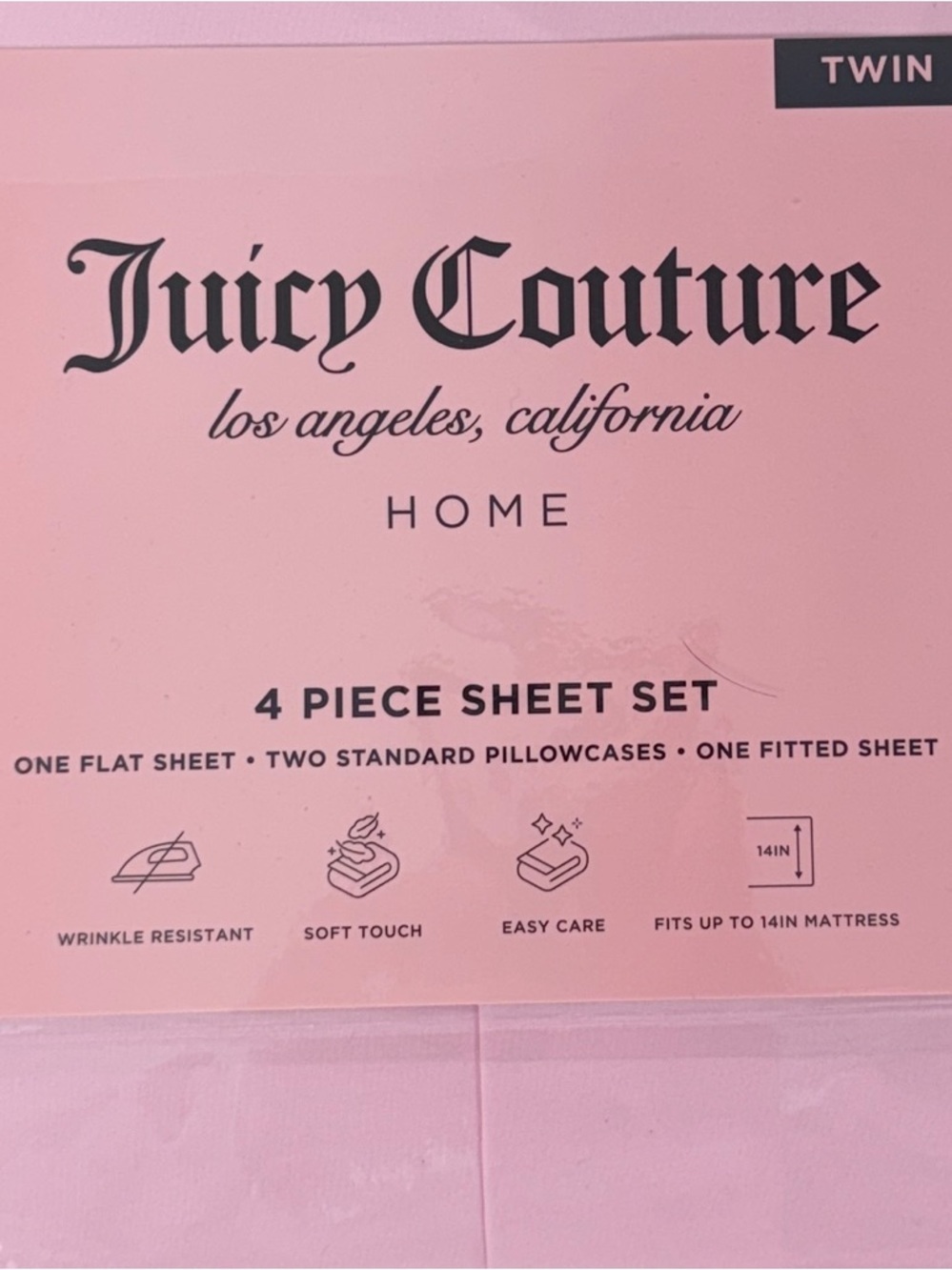 Juicy Couture Twin Pink Sheet Set 4 Piece Bedding Set Soft Dorm Bedding - Picture 5 of 7